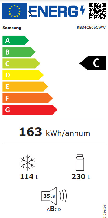 Samsung RB34C605CWW/EF energy label