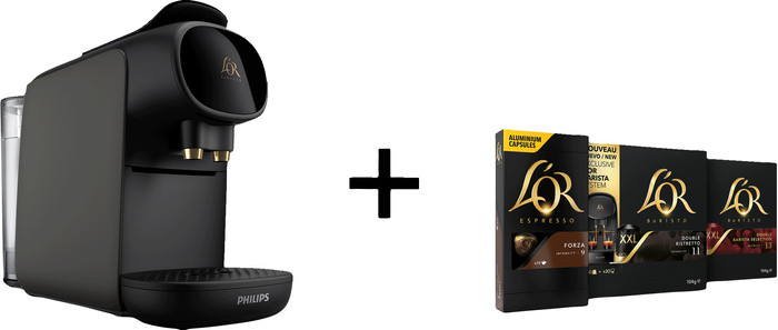 Philips L'OR Barista Sublime LM9012/23 Grijs met koffiecups voorkant