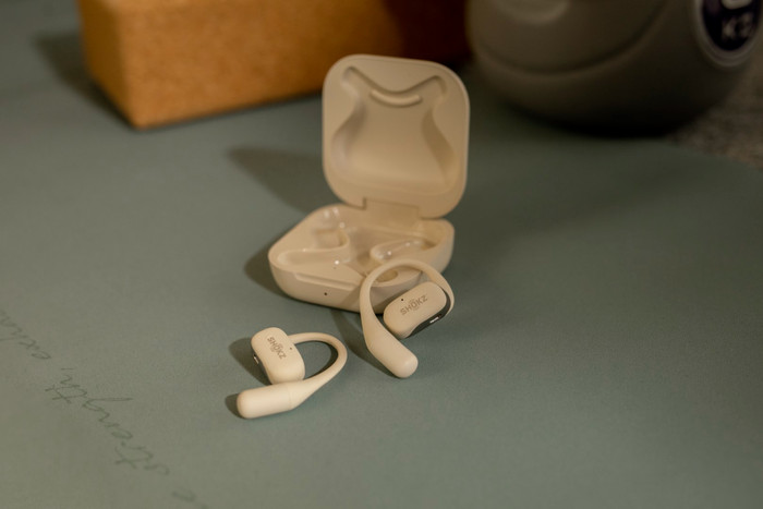 Shokz OpenFit Cream product in use