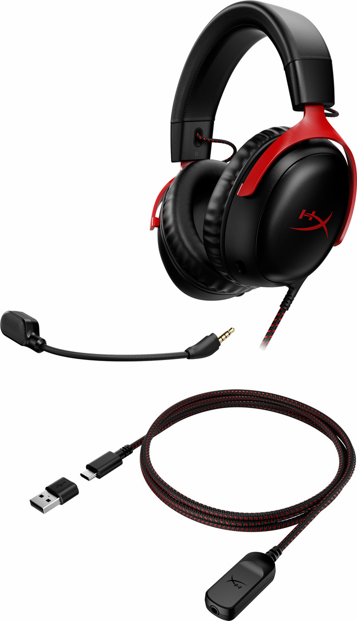 HyperX Cloud III Wired Gaming Headset - Black/Red (PC, PS5, Xbox Series X/S) null