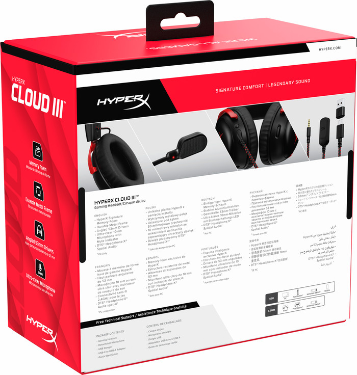 HyperX Cloud III Wired Gaming Headset - Black/Red (PC, PS5, Xbox Series X/S) null