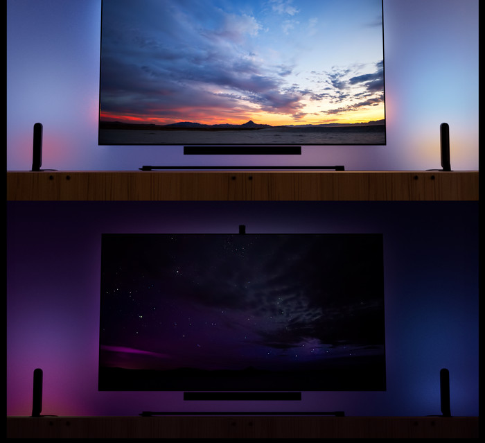 Philips Hue Play Gradient LED Strip voor 75 tot 85 inch TV product in gebruik