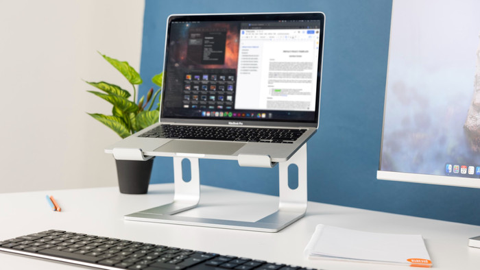 BlueBuilt Fixed Laptop Stand 10 - 17 Inches product in use