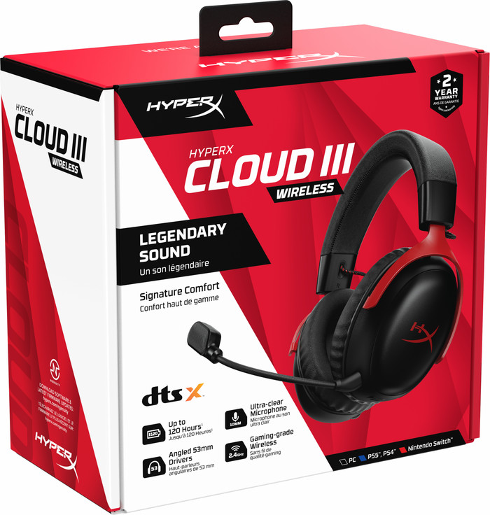 HyperX Cloud III Wireless Gaming Headset - Zwart/Rood(PC, PS5, PS4) null