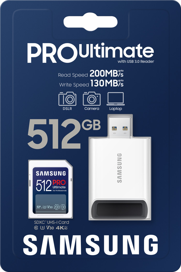 Samsung SDXC PRO Ultimate 512GB 130MB/s + USB lezer verpakking