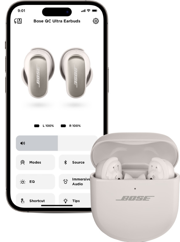 Bose QuietComfort Ultra Earbuds Wit product in gebruik