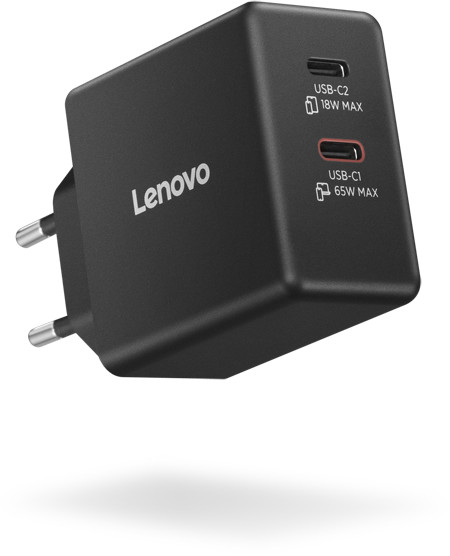 Lenovo Dual Usb C 65W GaN Oplader linkerkant