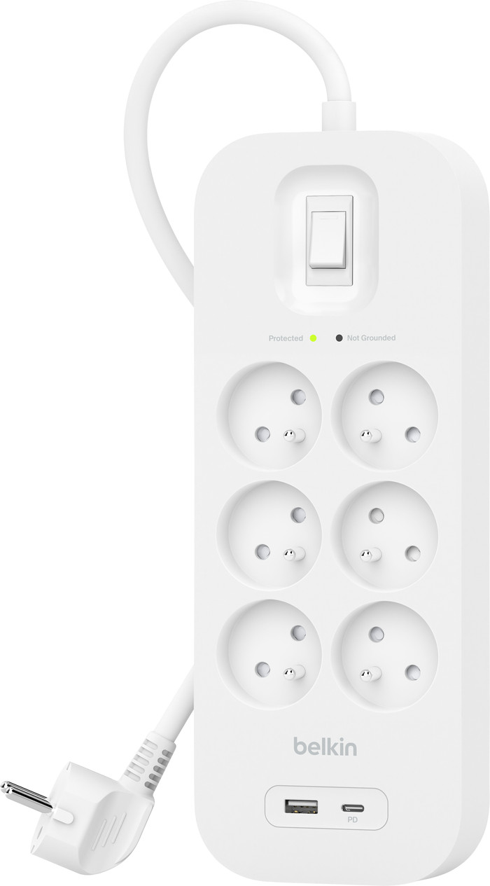 Belkin Parafoudre 6 Prises 2 Mètres USB-C Blanc Main Image