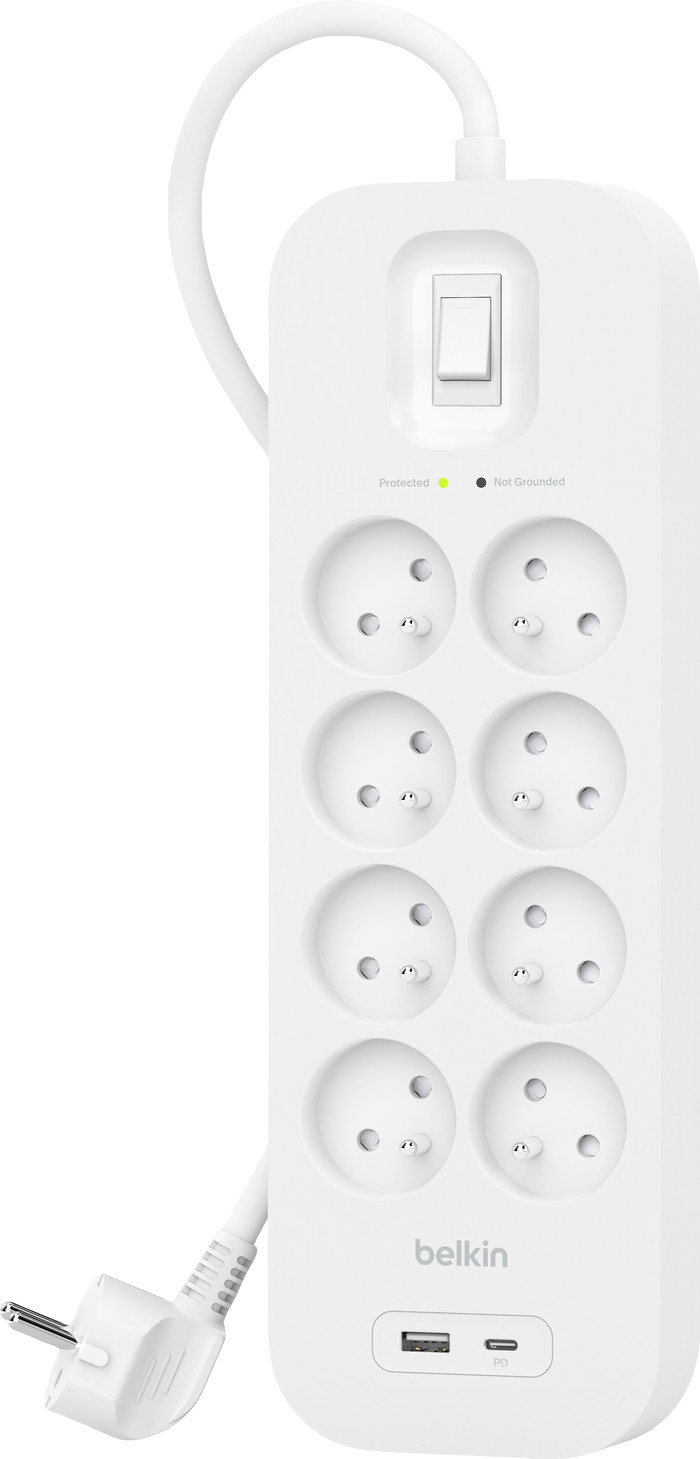 Belkin Parafoudre 8 Prises 2 Mètres USB-C Blanc Main Image