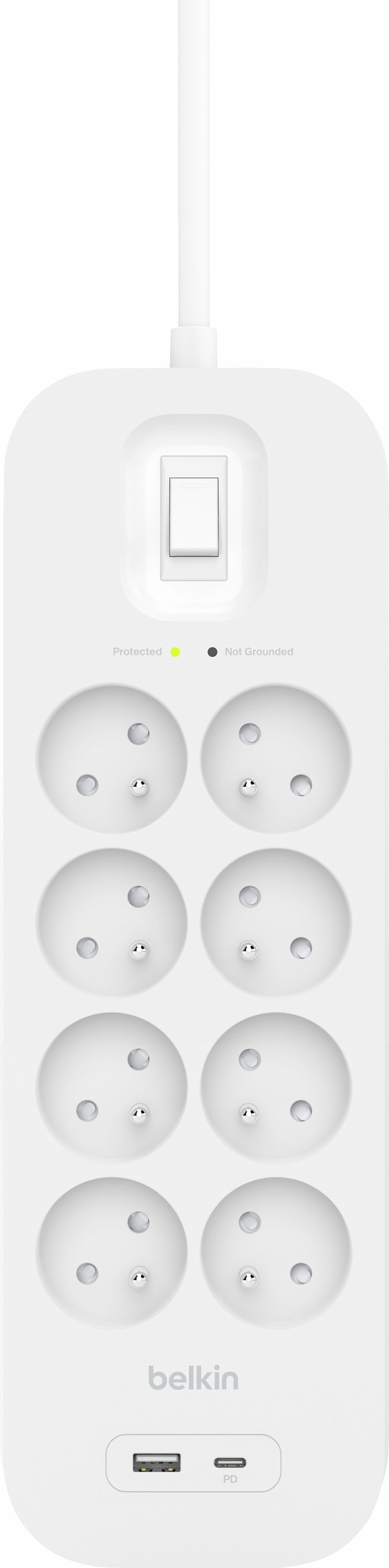 Belkin Parafoudre 8 Prises 2 Mètres USB-C Blanc avant