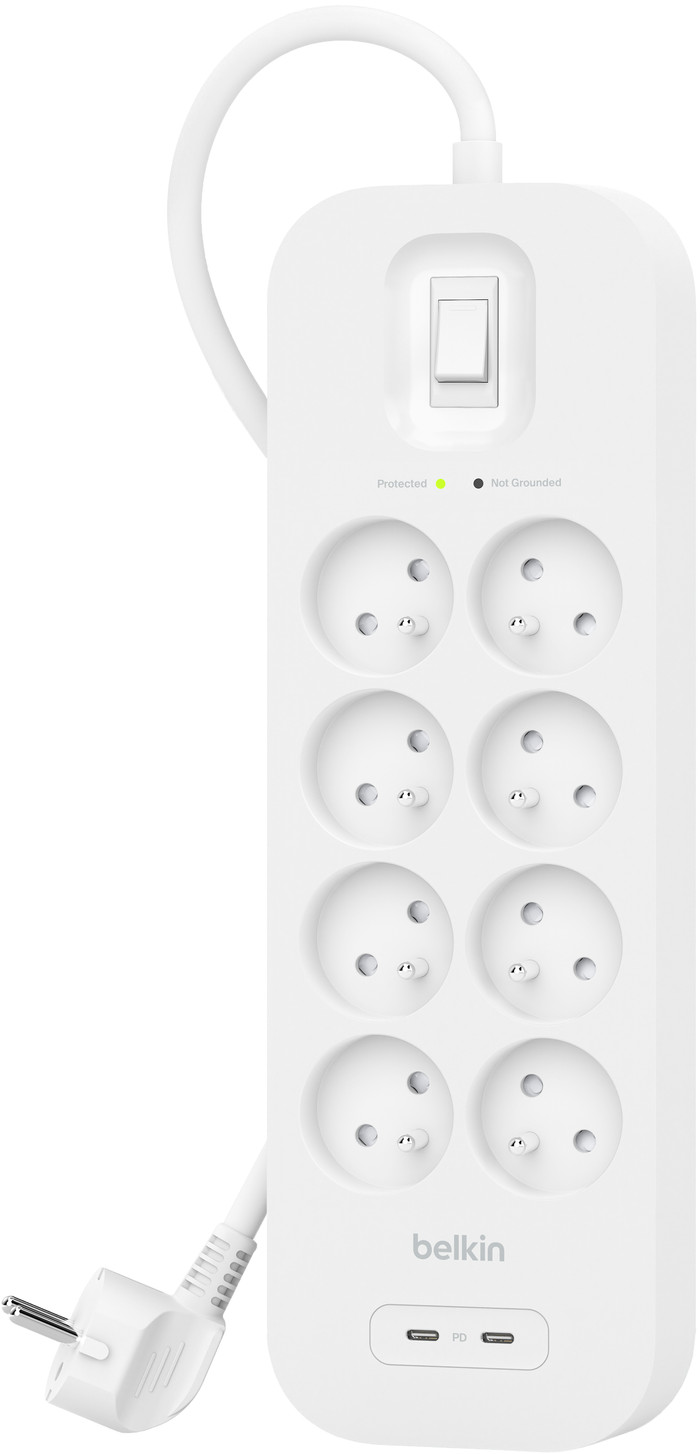 Belkin Surge Protection 8 Outlet 2m Dual USB-C 30W PD White Main Image