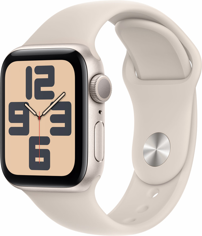 Apple Watch SE (2022) 40 mm Lumière Stellaire Aluminium Bracelet Sport S/M Main Image