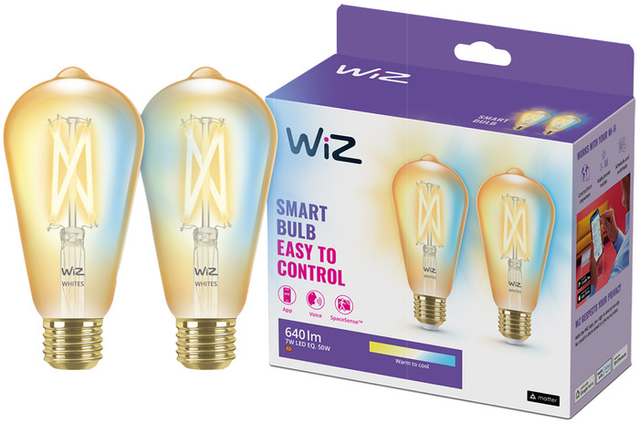 WiZ Ampoule Edison à Filament Lot de 2 - Lumière Blanche Chaude à Lumière Blanche Froide - E27 avant