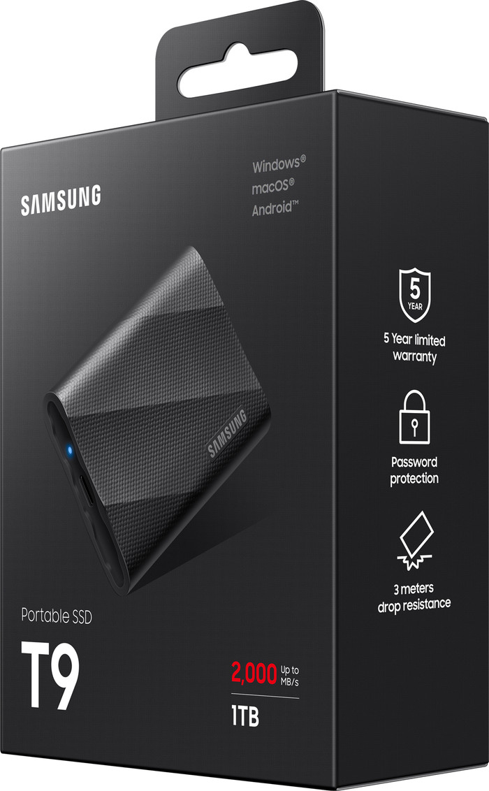 Samsung T9 Portable SSD 1TB Black packaging