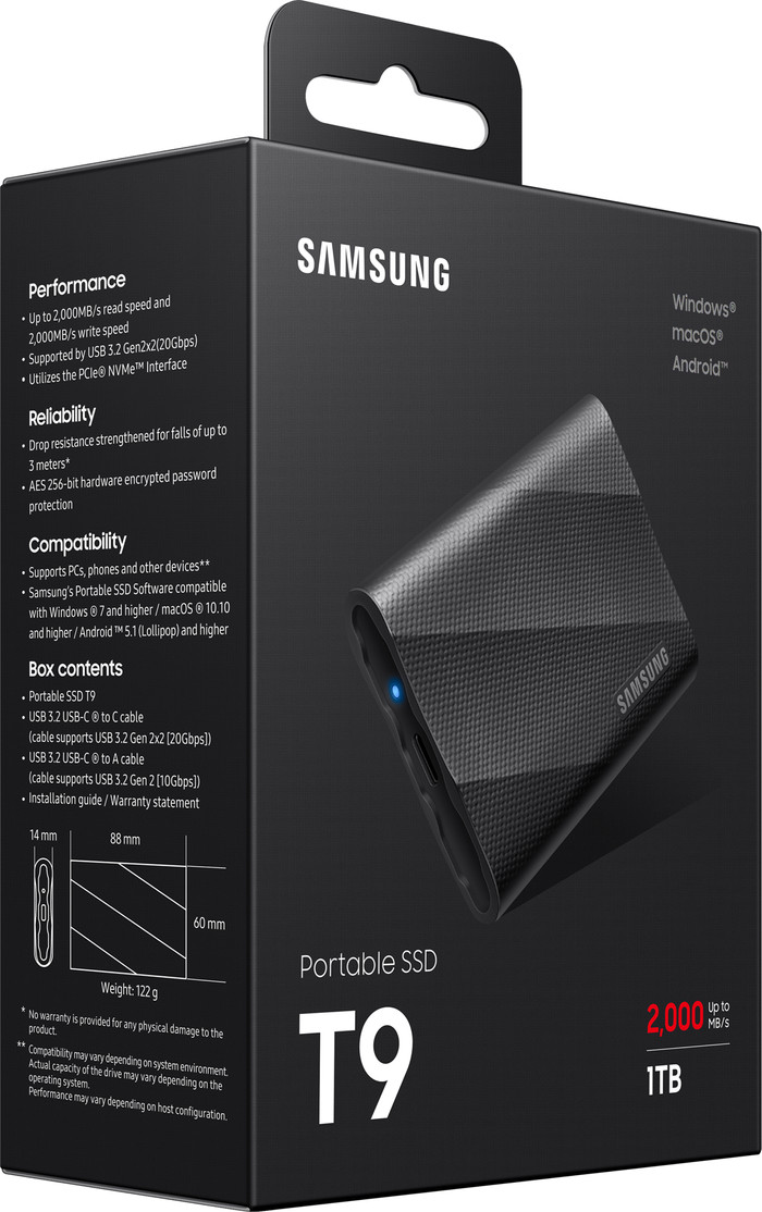 Samsung T9 Portable SSD 1TB Black packaging