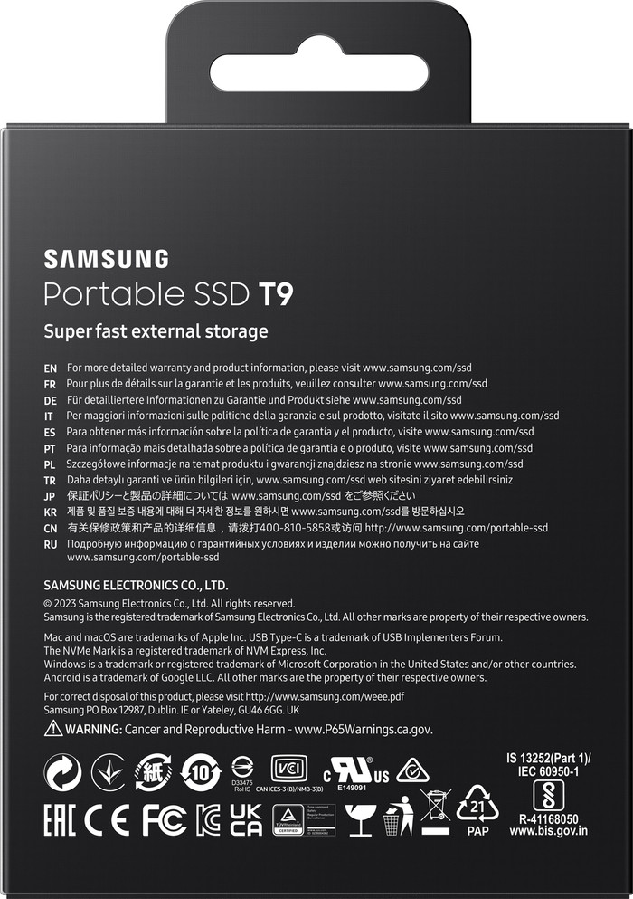 Samsung T9 Portable SSD 1TB Black packaging