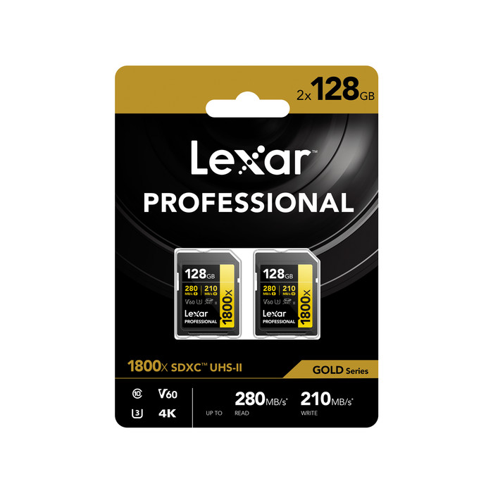 Lexar Professional SDXC 1800x GOLD 128 Go 210 Mo/s - Lot de 2 emballage