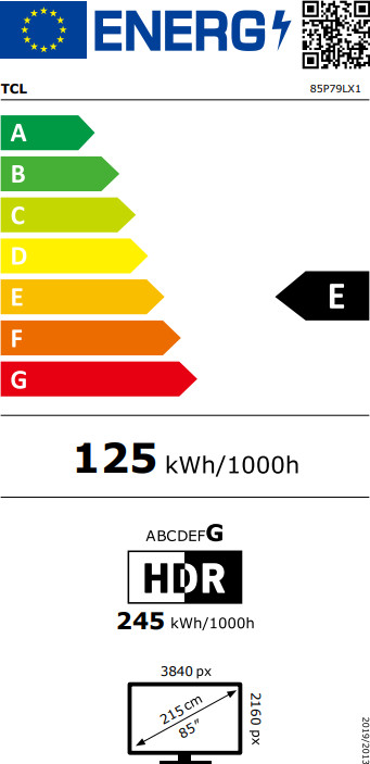 TCL 85" QLED P79L (2026) energielabel