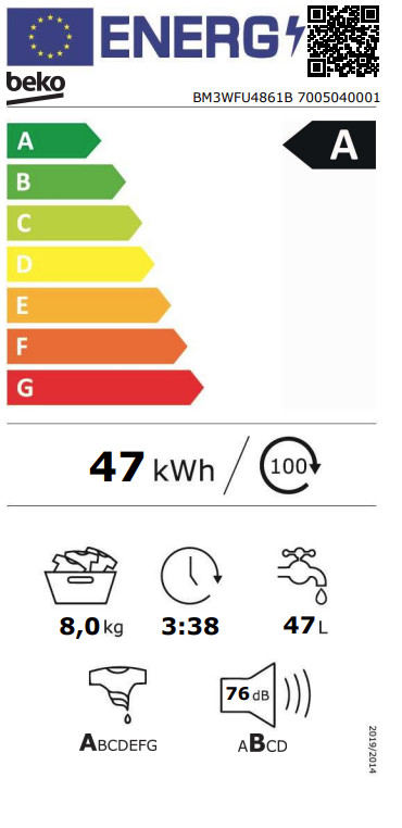 Beko BM3WFU4861B EnergySpin energielabel