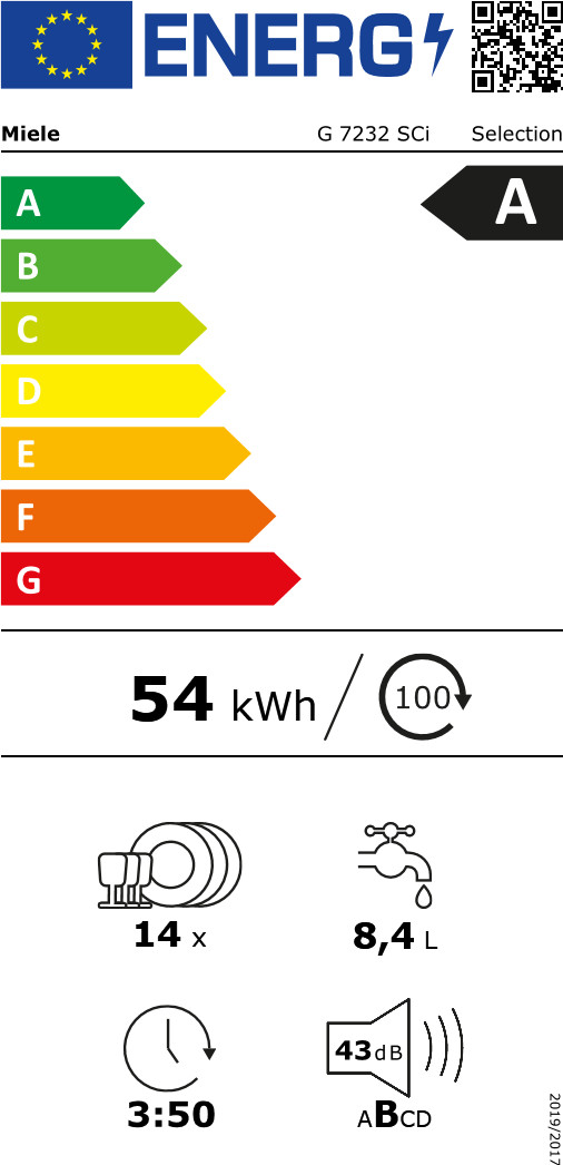 Miele G 7232 SCi CLST energielabel