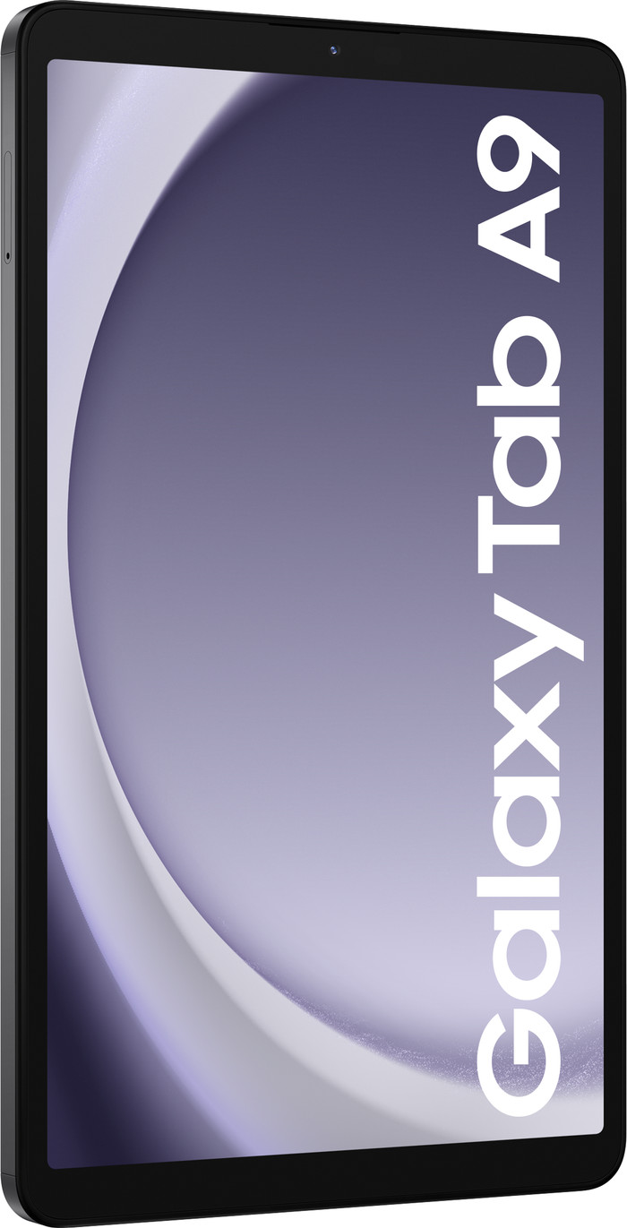 Samsung Galaxy Tab A9 8,7 inch 128GB Wifi en 4G Grijs + BlueBuilt Book Case Zwart linkerkant