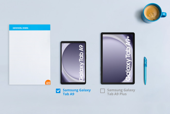 Samsung Galaxy Tab A9 8,7 inch 128GB Wifi en 4G Grijs + BlueBuilt Book Case Zwart visual Coolblue 1