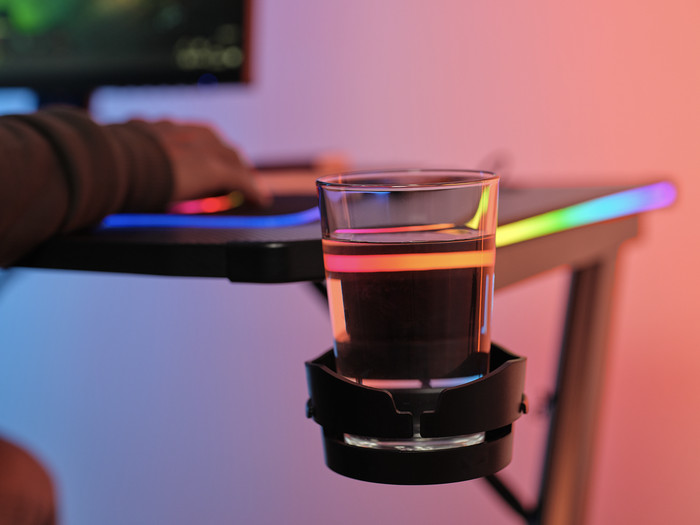 Trust GXT709 Luminus RGB Gaming Desk White product in use