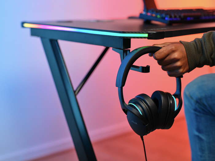Trust GXT709 Luminus RGB Gaming Desk White product in use