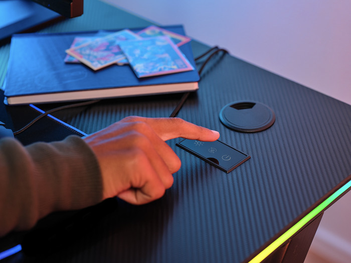 Trust GXT709 Luminus RGB Gaming Desk White product in use