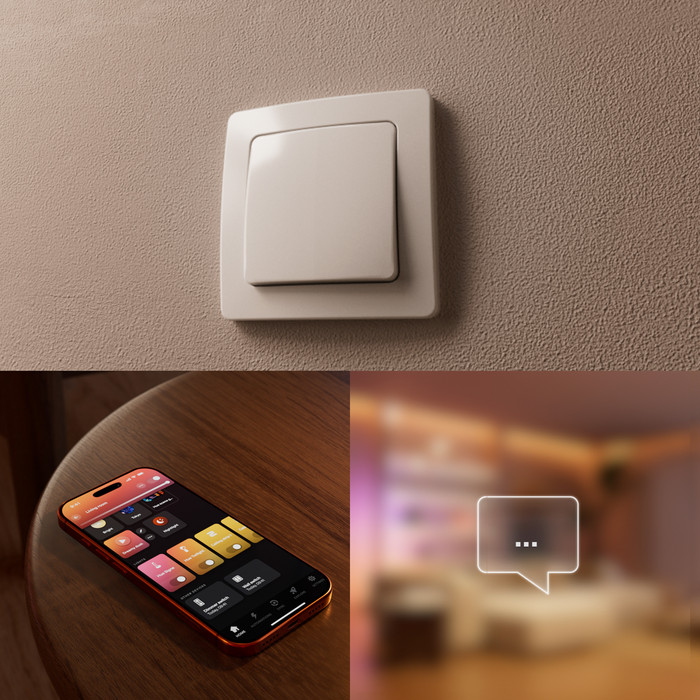 Philips Hue Bedrade Wandschakelaarmodule voor Niet Slimme Lampen 1 Kanaal product in gebruik