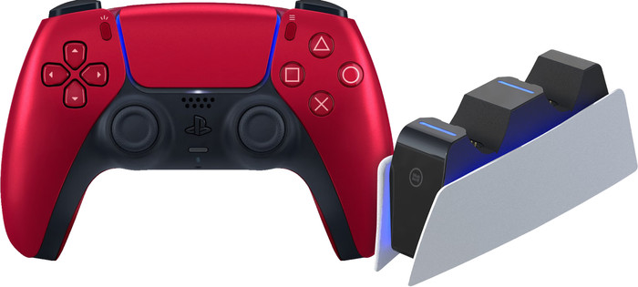 Sony Playstation 5 DualSense Draadloze Controller Volcanic Red + BlueBuilt oplaadstation Main Image