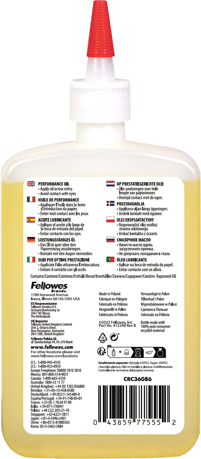 Fellowes Papiervernietigerolie (350ml) achterkant