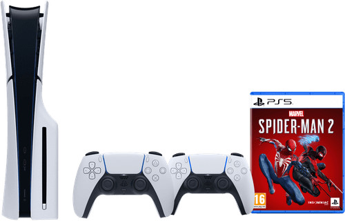 PlayStation 5 Slim Disc Edition + Marvel's Spider-Man 2 + Manette Supplémentaire Blanc Main Image