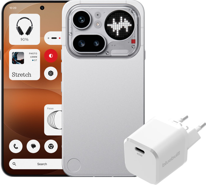Nothing Phone (4a) Pro 128GB Zilver 5G + BlueBuilt Oplader met Usb C Poort 45W Wit Main Image
