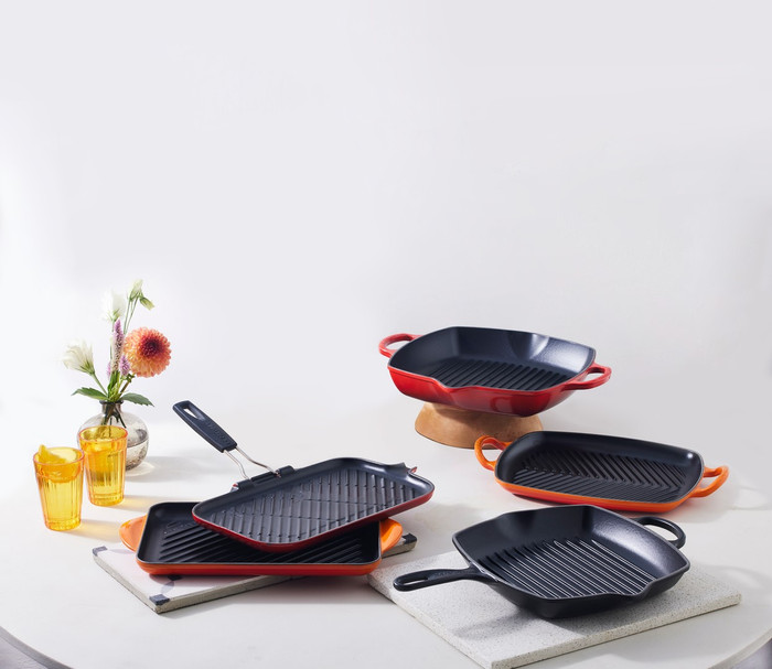 Le Creuset Skillet Vierkante Grillpan 26 cm Zwart product in gebruik