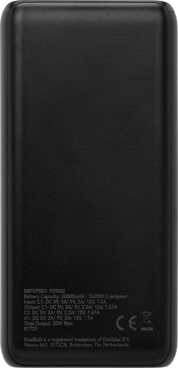 BlueBuilt Power Bank with Fast Charging 20,000mAh + Duo Pack back
