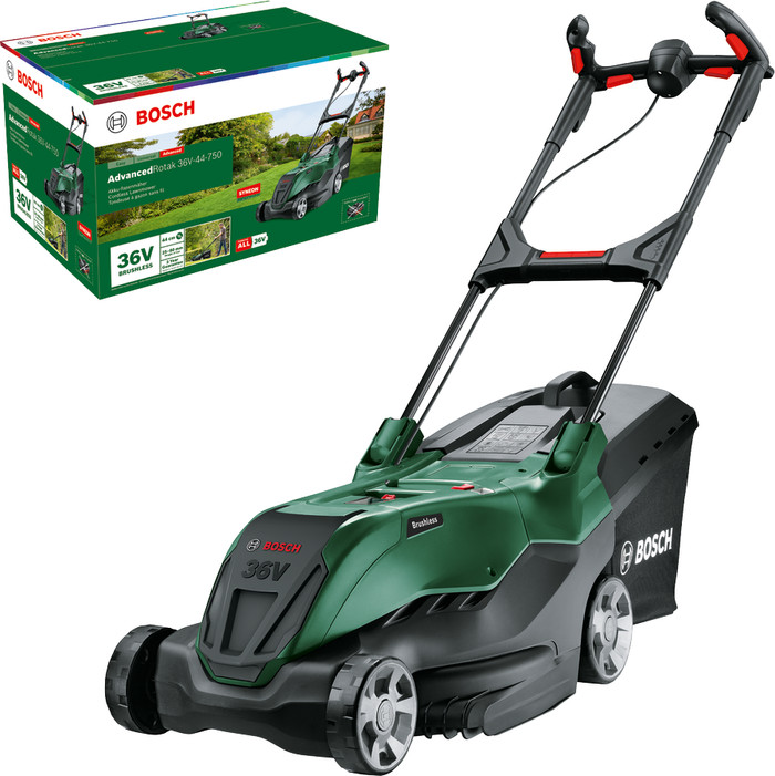 Bosch AdvancedRotak 36V-44-750 incl. 4,0 Ah Accu + AdvancedGrassCut 36V-33 (zonder accu) verpakking