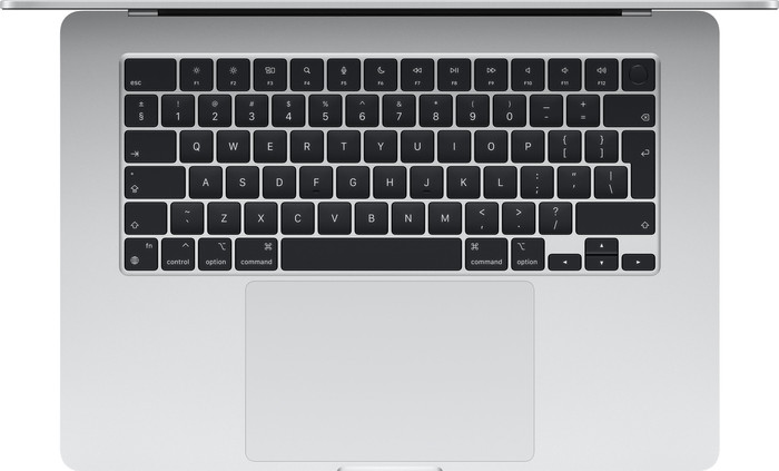 Apple MacBook Air 15 inch (2024) M3 (8 core CPU/10 core GPU) 8GB/512GB Zilver AZERTY bovenkant