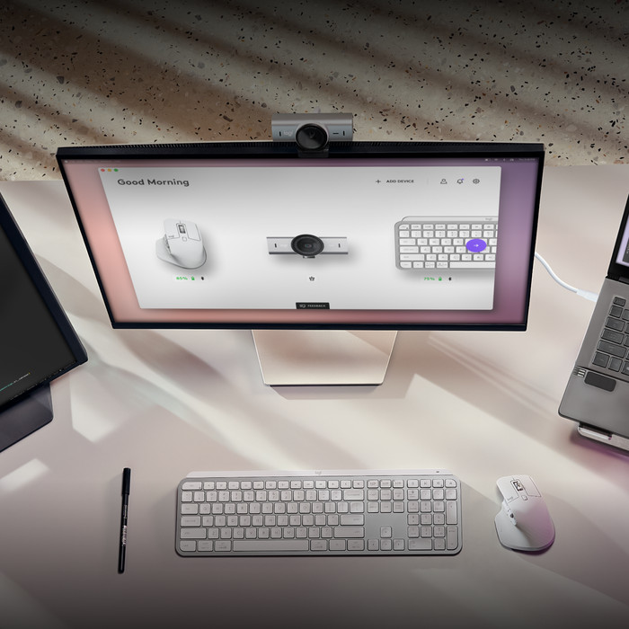 Logitech MX Brio Ultra HD 4K Webcam Gray product in use