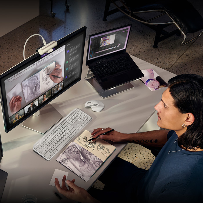 Logitech MX Brio Ultra HD 4K Webcam Gray product in use