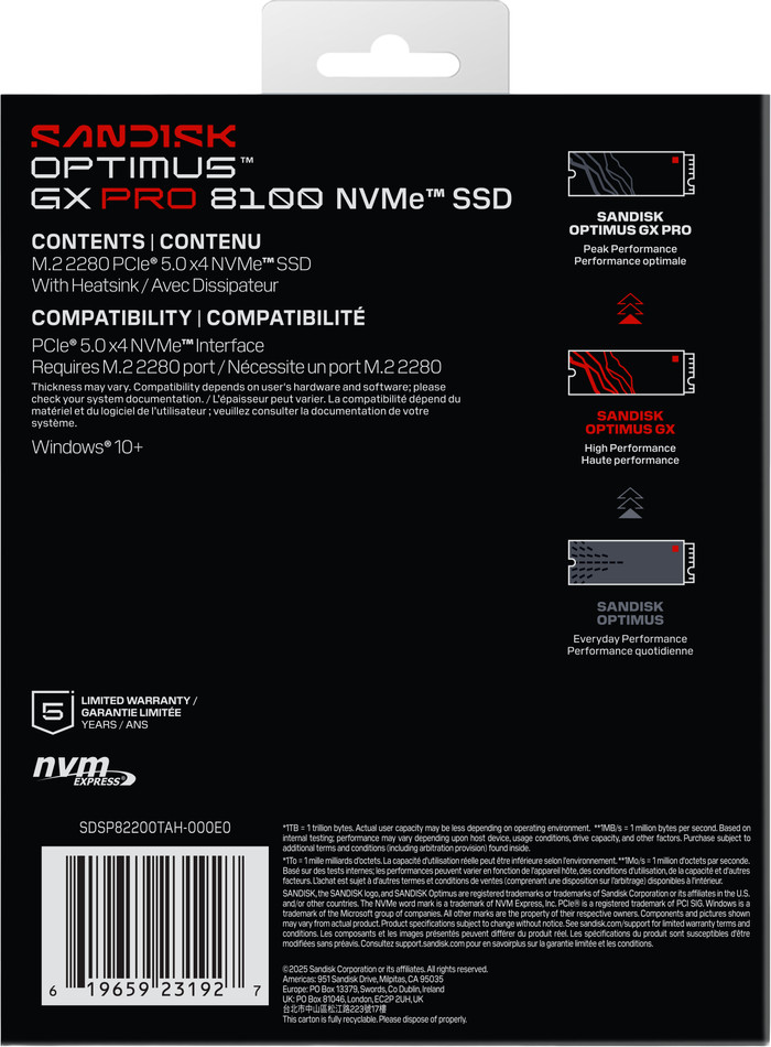 SANDISK Optimus GX PRO 8100 2TB Heatsink PCIe 5.0 NVMe SSD achterkant