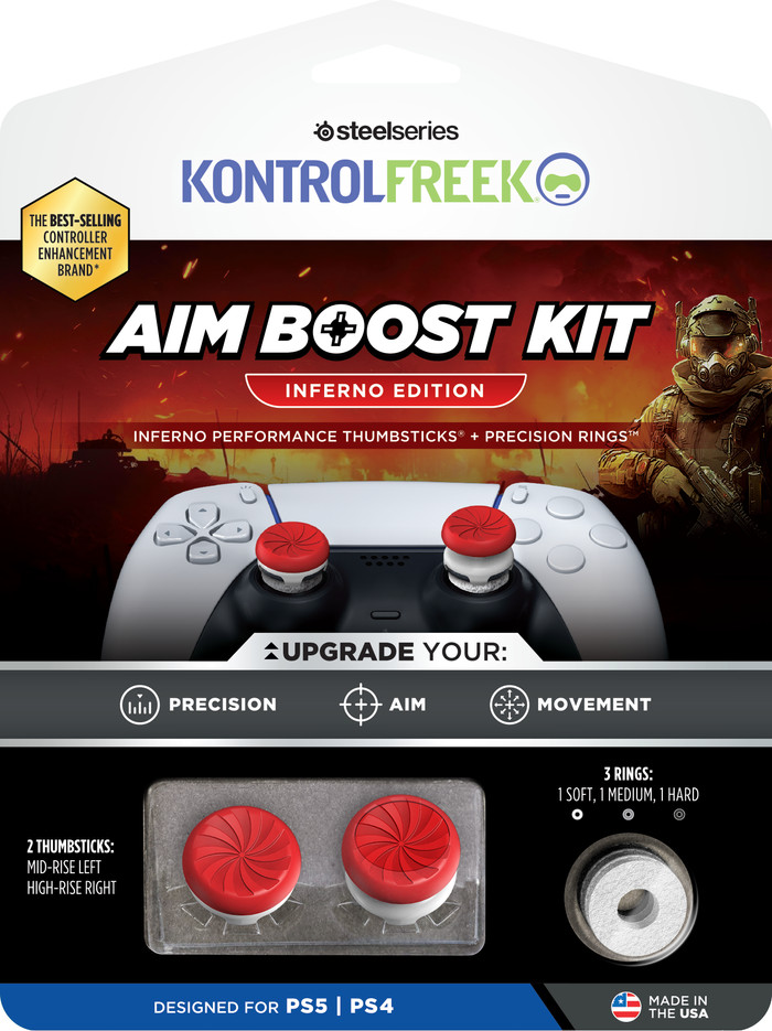 KontrolFreek Inferno AimBoost Appui-pouces + Anneaux de Précision Rouge/Blanc PS5/PS4 emballage