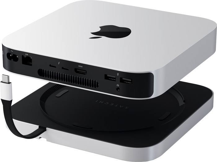 Satechi Aluminum Mac Mini/Mac Studio Stand Hub Silver with SSD Slot back