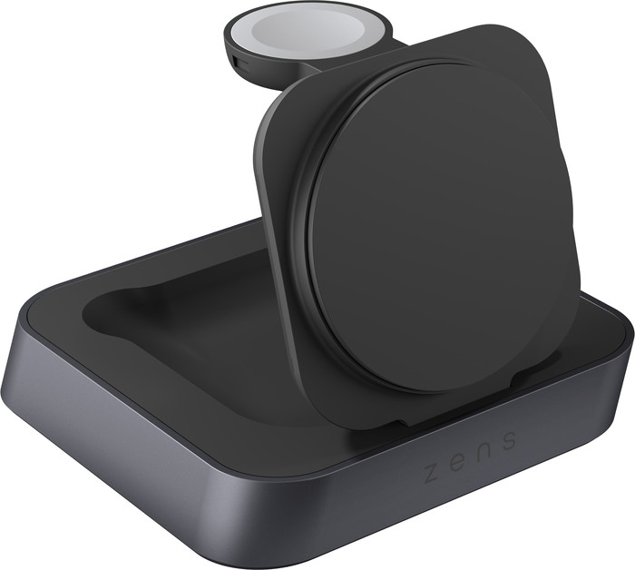 ZENS MagSafe en Qi2 Draadloze Oplader 15W met Standaard en Watch Stand linkerkant