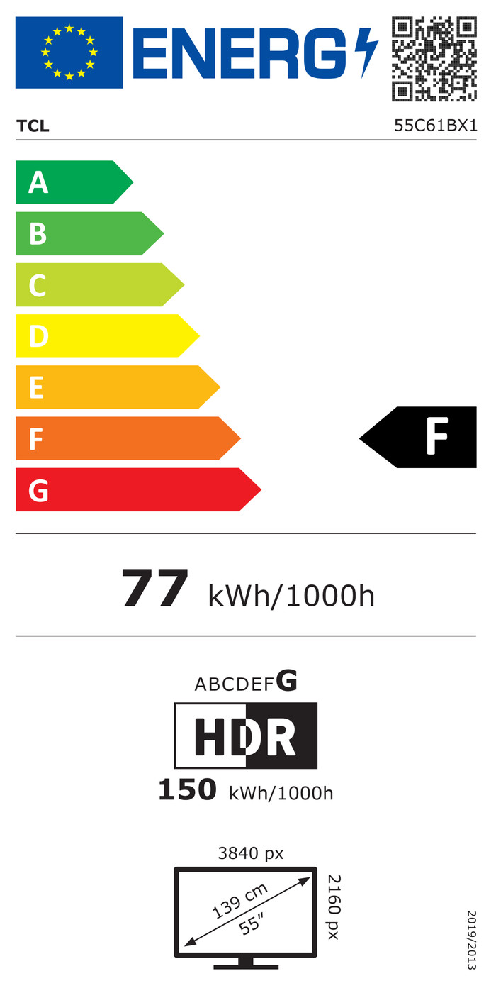 TCL QLED 55C61B (2024) energielabel