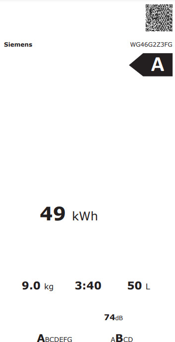 Siemens WG46G2Z3FG energielabel
