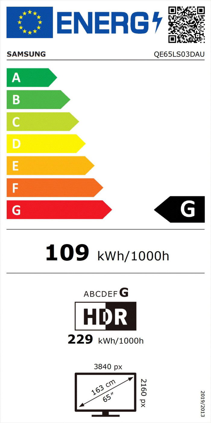 Samsung The Frame 65LS03D (2024) energy label