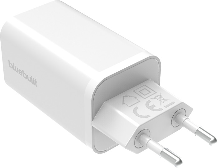 BlueBuilt Power Delivery en Quick Charge Oplader 65W + Usb C Kabel Nylon Wit 1,5m achterkant