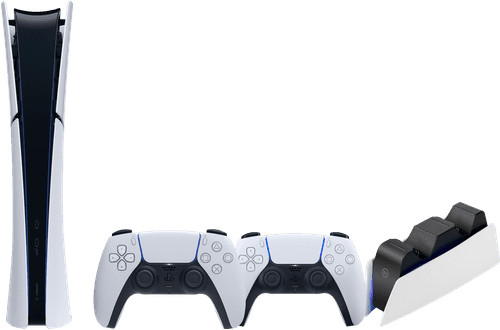 PlayStation 5 Slim Digital Edition + Manette Supplémentaire Blanc + BlueBuilt Station de Charge Main Image