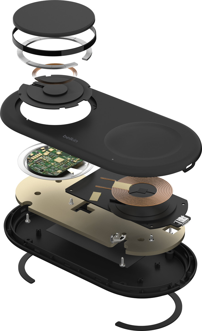 Belkin Boost Charge Pro Dual MagSafe et Qi2 Chargeur Sans Fil 15 W côté droit